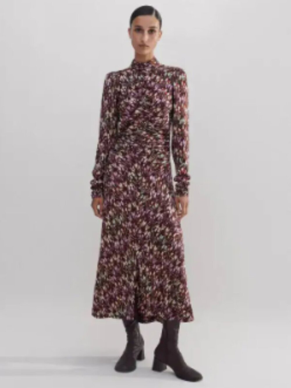 ME+EM Tulip Print Midi Dress, Pink/Brown Multicolor - Size 8